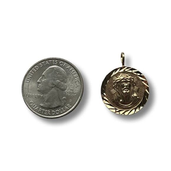 14k Yellow Gold Religious Jesus Christ Stamp Pendant | birthday gift | - Picture 5 of 8